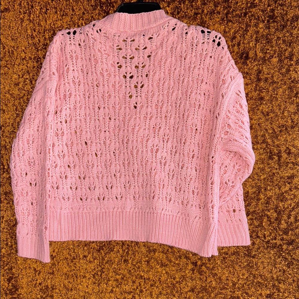 Woven Heart Blush Open-Knit Cardigan - Picture 3 of 7